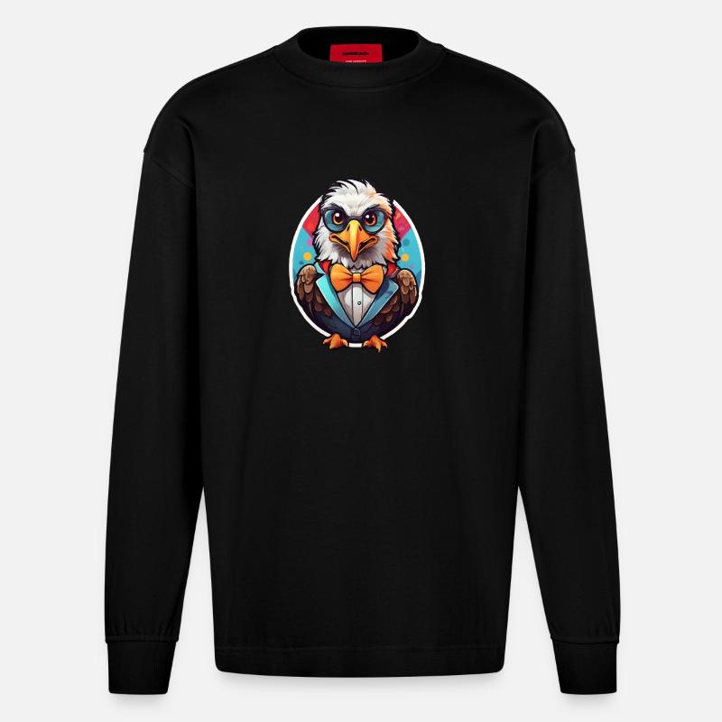 Funny Eagle Comic - Heavyweight Oversized Organic Longsleeve Shirt Made in EU - SOLID BLACK