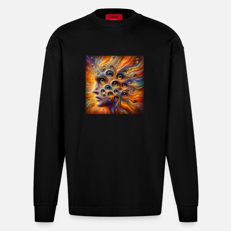 Visage vu des yeux 2 - Manches longues bio épais oversize fabriqué en UE - SOLID BLACK