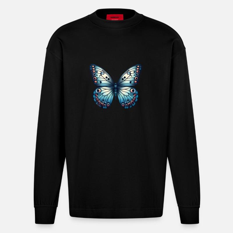 Papillon bleu - papillon - Manches longues bio épais oversize fabriqué en UE - SOLID BLACK