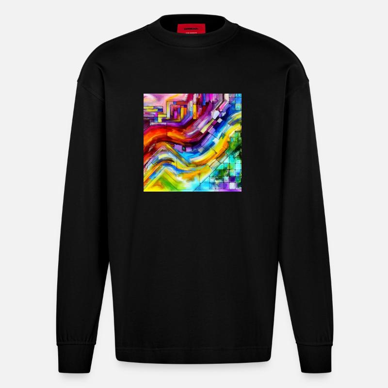 Éclat moderne - Peinture abstraite - Manches longues bio épais oversize fabriqué en UE - SOLID BLACK
