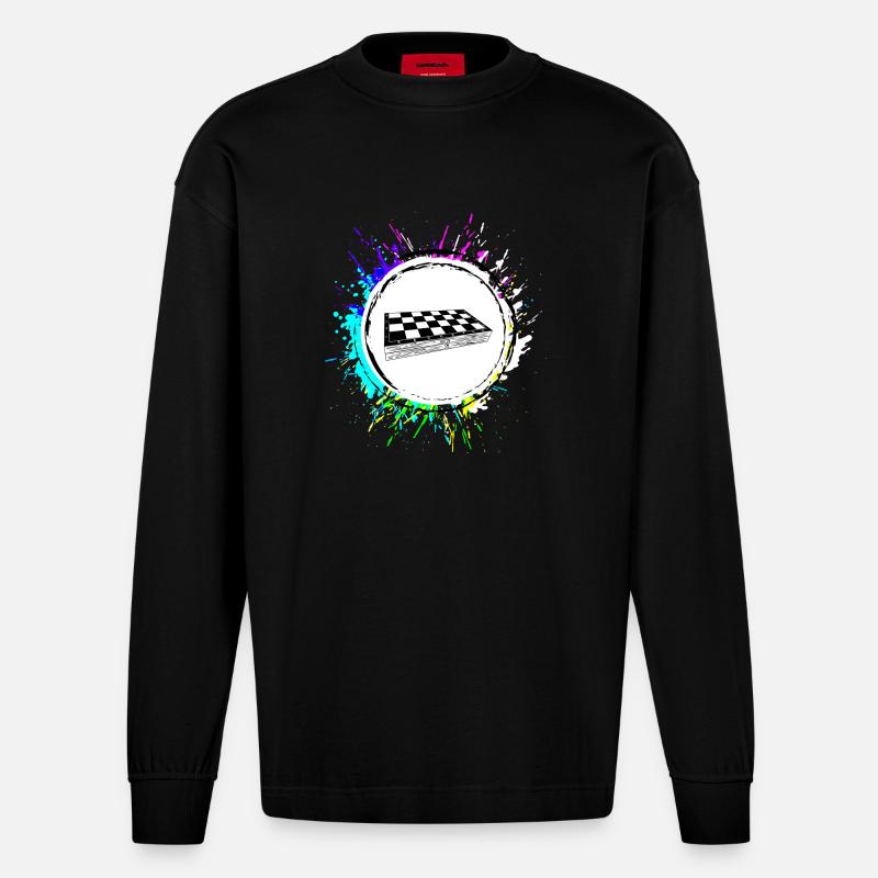 Schachbrett symbol - Heavyweight Oversized Organic Langarmshirt Made in EU - SOLID BLACK