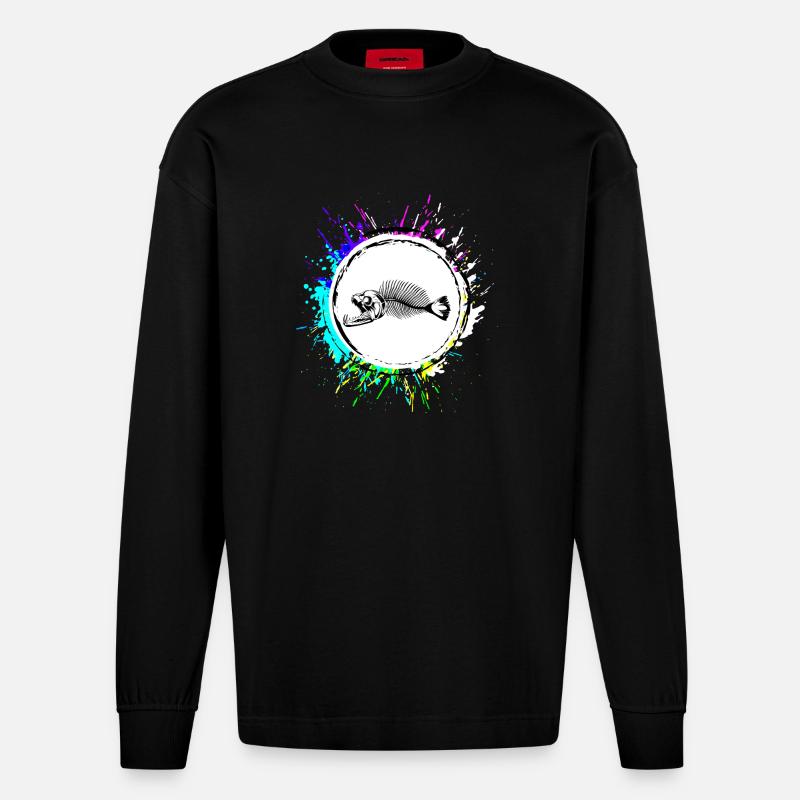 Piranha Bone Fish - Manches longues bio épais oversize fabriqué en UE - SOLID BLACK