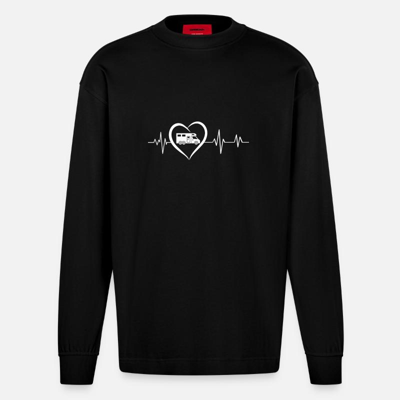 Herzschlag des Wohnmobils - Heavyweight Oversized Organic Langarmshirt Made in EU - SOLID BLACK