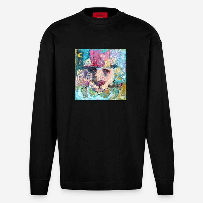 Amigo Löwe - Heavyweight Oversized Organic Langarmshirt Made in EU - SOLID BLACK