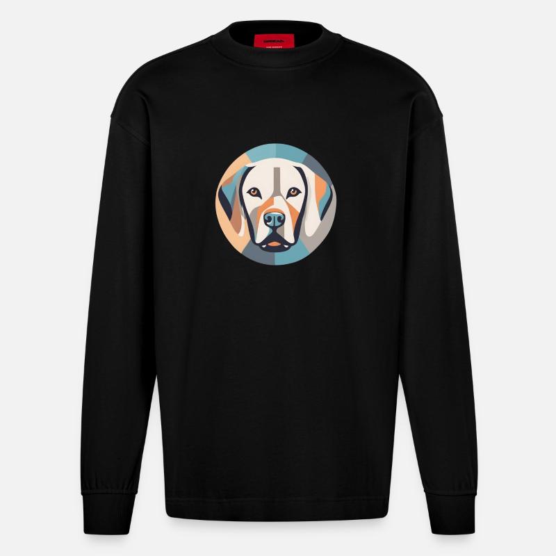 Geometrischer Labrador - Heavyweight Oversized Organic Langarmshirt Made in EU - SOLID BLACK