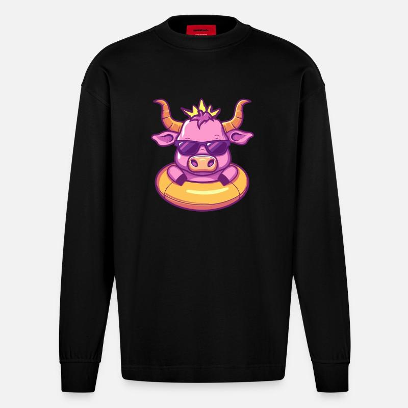 Stier Sommer Comic - Heavyweight Oversized Organic Langarmshirt Made in EU - SOLID BLACK