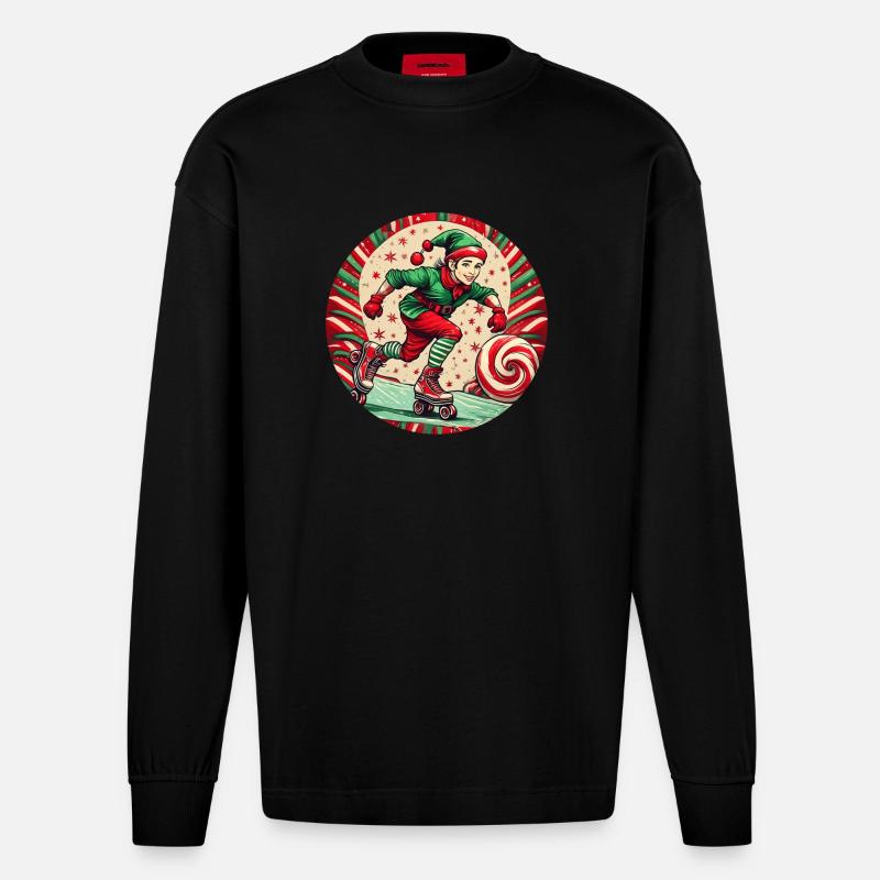 Weihnachtself-inline-skating - Heavyweight Oversized Organic Langarmshirt Made in EU - SOLID BLACK
