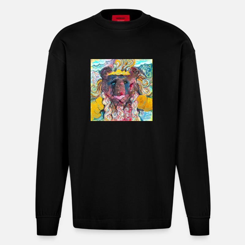 Kriegerischer Löwe - Heavyweight Oversized Organic Langarmshirt Made in EU - SOLID BLACK