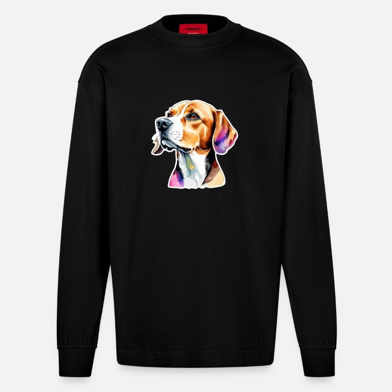 Beagle Aquarelles - Manches longues bio épais oversize fabriqué en UE - SOLID BLACK