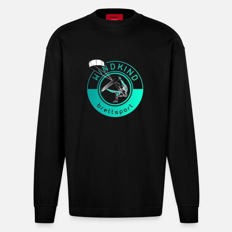 Windkind kiter - Heavyweight Oversized Organic Langarmshirt Made in EU - SOLID BLACK