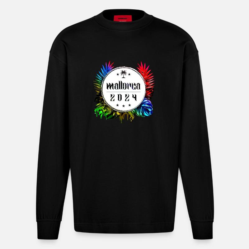 Mallorca 2024 Bunt - Heavyweight Oversized Organic Langarmshirt Made in EU - SOLID BLACK