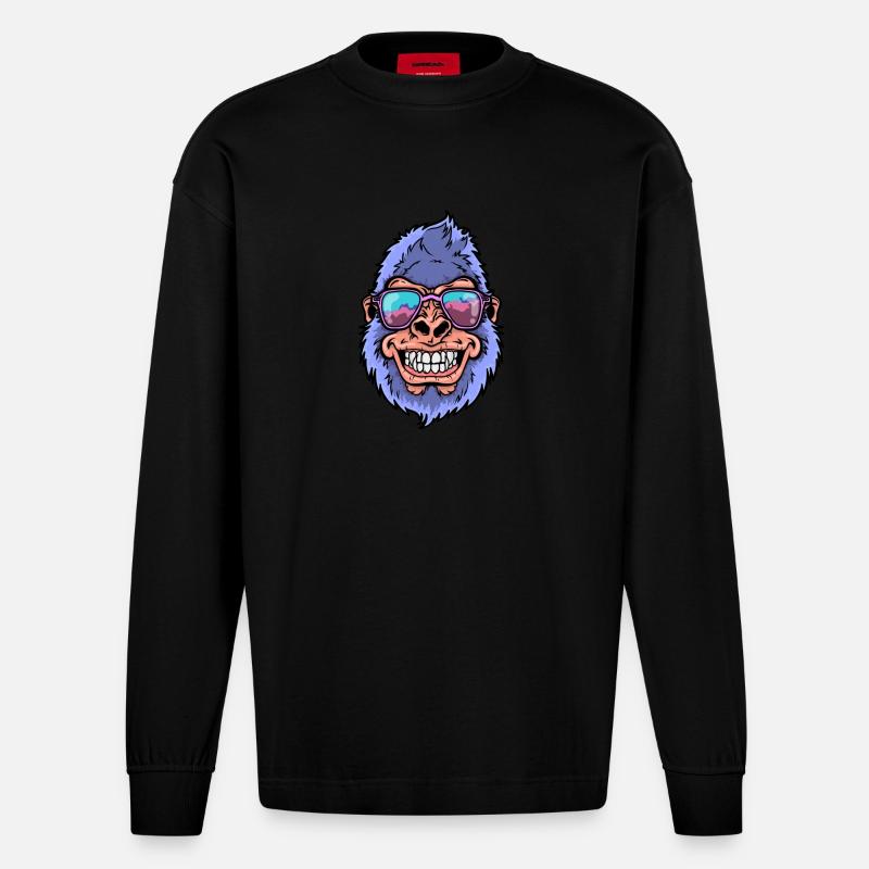 Gorilla mit Sonnenbrille - Heavyweight Oversized Organic Langarmshirt Made in EU - SOLID BLACK