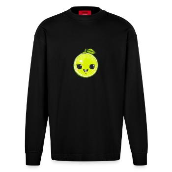 Citron vert heureux dans le style de dessin animé vert - Manches longues bio épais oversize fabriqué en UE - SOLID BLACK - Devant