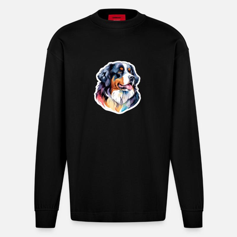 Bouvier bernois Aquarelles - Manches longues bio épais oversize fabriqué en UE - SOLID BLACK