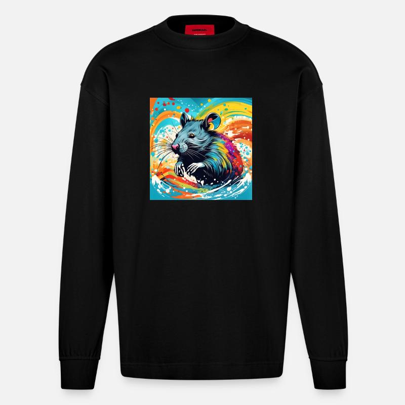 Couleur du rat - Manches longues bio épais oversize fabriqué en UE - SOLID BLACK