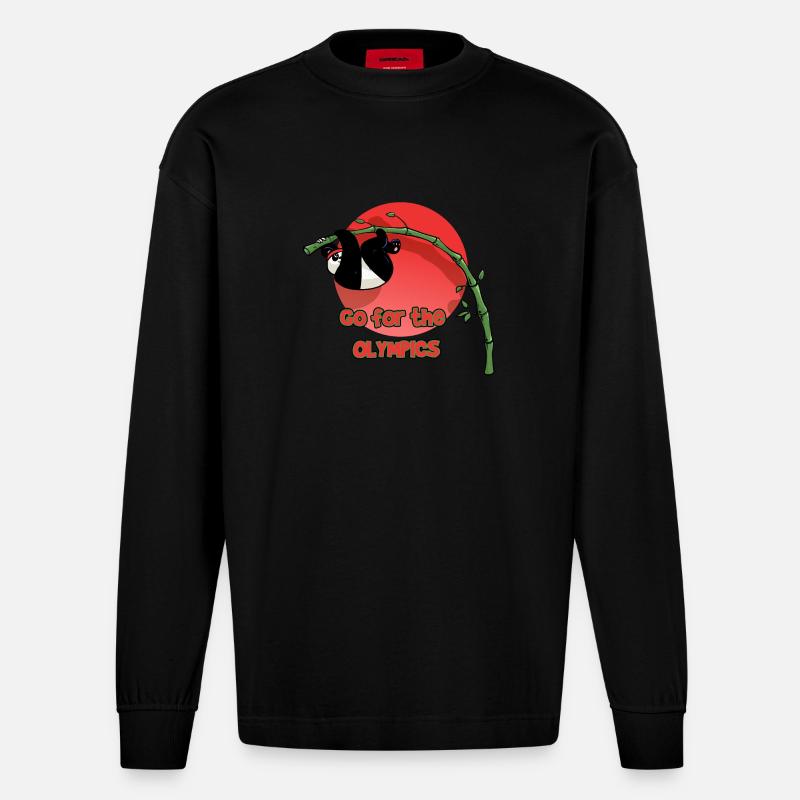 Panda Perchiste (version texte) - Manches longues bio épais oversize fabriqué en UE - SOLID BLACK