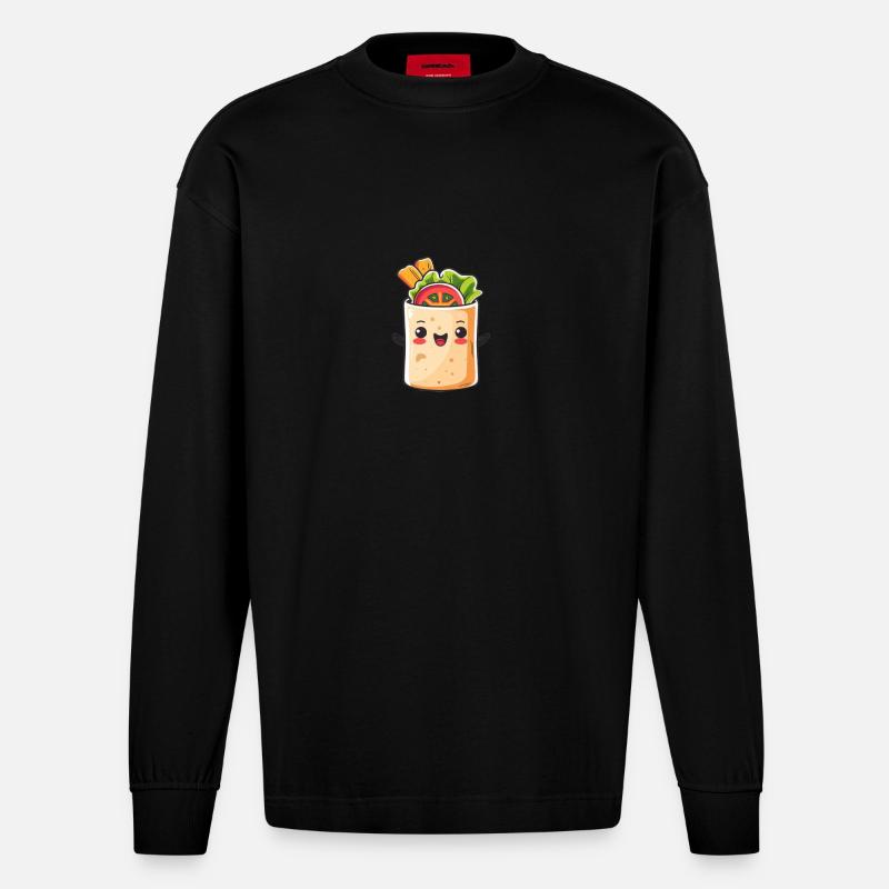 Süßer Burrito Comic - Heavyweight Oversized Organic Langarmshirt Made in EU - SOLID BLACK