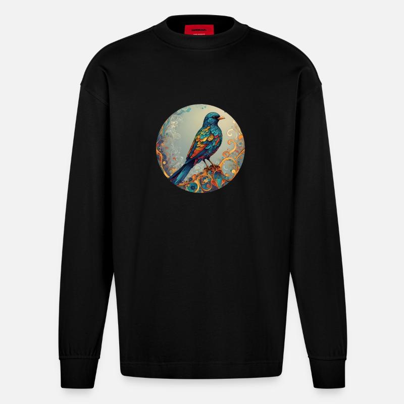 Vogel runder Batch - Heavyweight Oversized Organic Langarmshirt Made in EU - SOLID BLACK