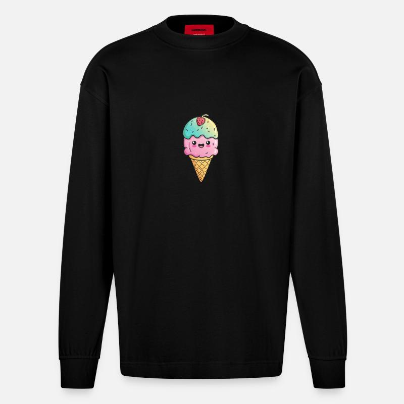 Glace avec visage - Manches longues bio épais oversize fabriqué en UE - SOLID BLACK