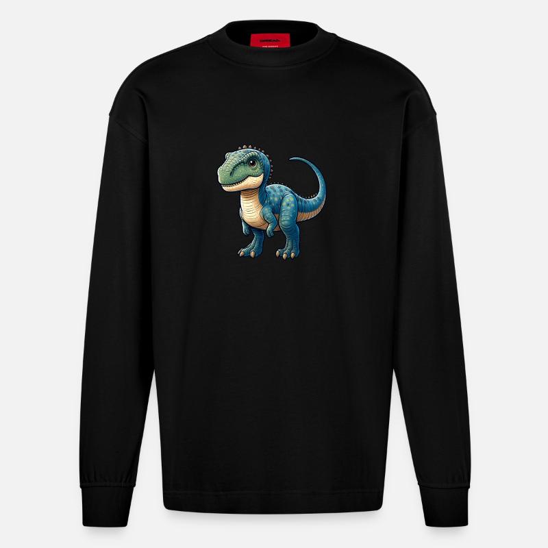 Wildtier-Dinosaurier - Heavyweight Oversized Organic Langarmshirt Made in EU - SOLID BLACK