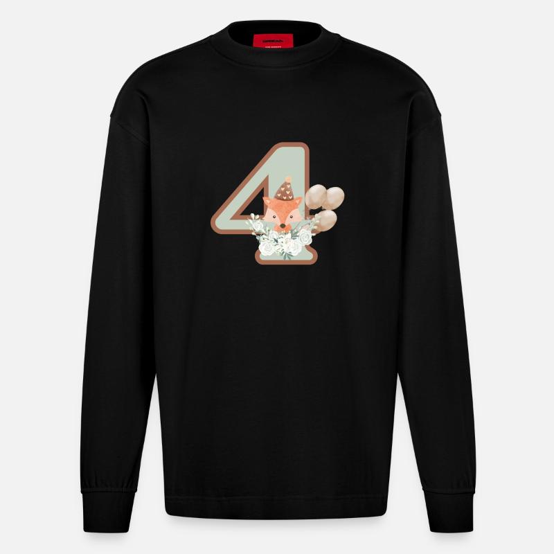 4e anniversaire renard fleurs - Manches longues bio épais oversize fabriqué en UE - SOLID BLACK