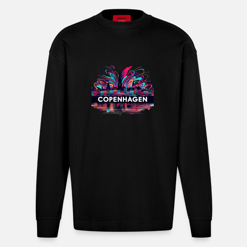 Copenhague Capitale Danemark Cadeau - Manches longues bio épais oversize fabriqué en UE - SOLID BLACK