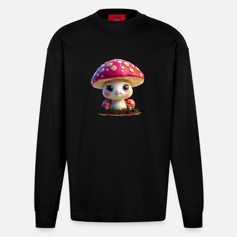 Champignon mignon - Manches longues bio épais oversize fabriqué en UE - SOLID BLACK
