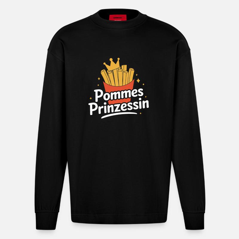 Frites, frites, restauration rapide - Manches longues bio épais oversize fabriqué en UE - SOLID BLACK