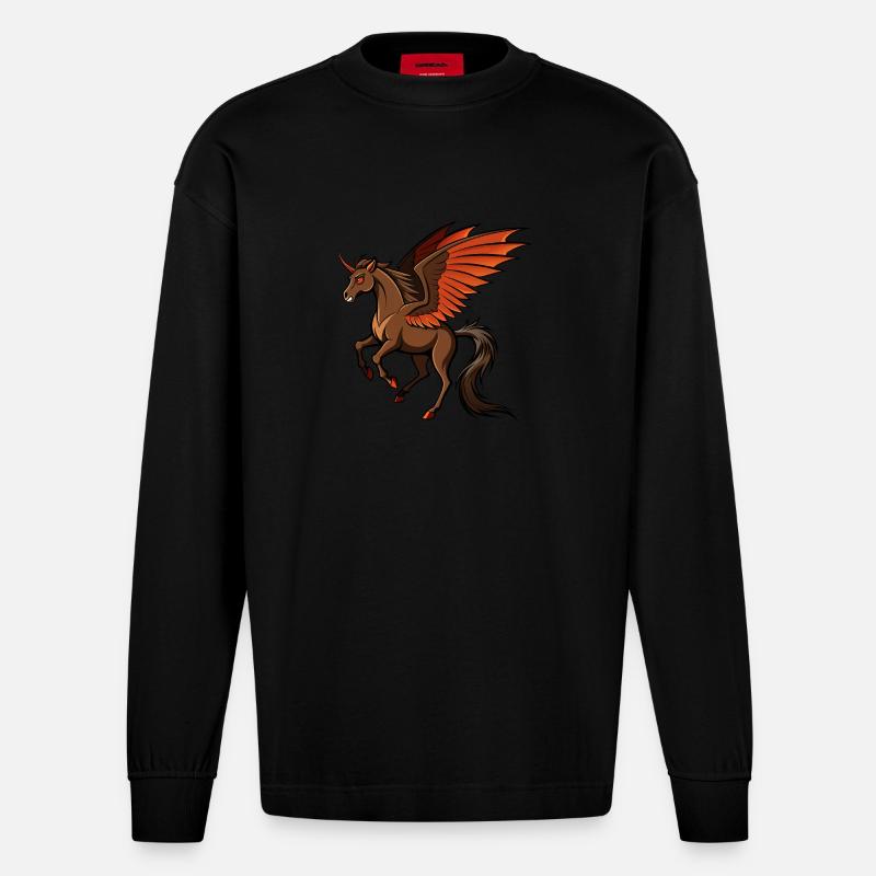 Kampfbereites Dämonenpferd - Heavyweight Oversized Organic Langarmshirt Made in EU - SOLID BLACK
