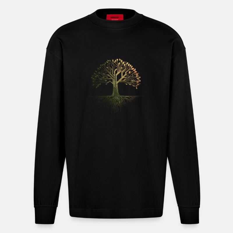 Wikinger-Baum des Lebens - Heavyweight Oversized Organic Langarmshirt Made in EU - SOLID BLACK