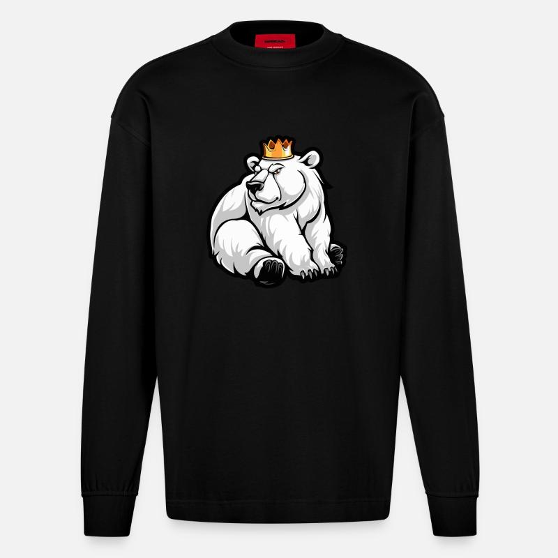 Eisbär Comic Krone - Heavyweight Oversized Organic Langarmshirt Made in EU - SOLID BLACK