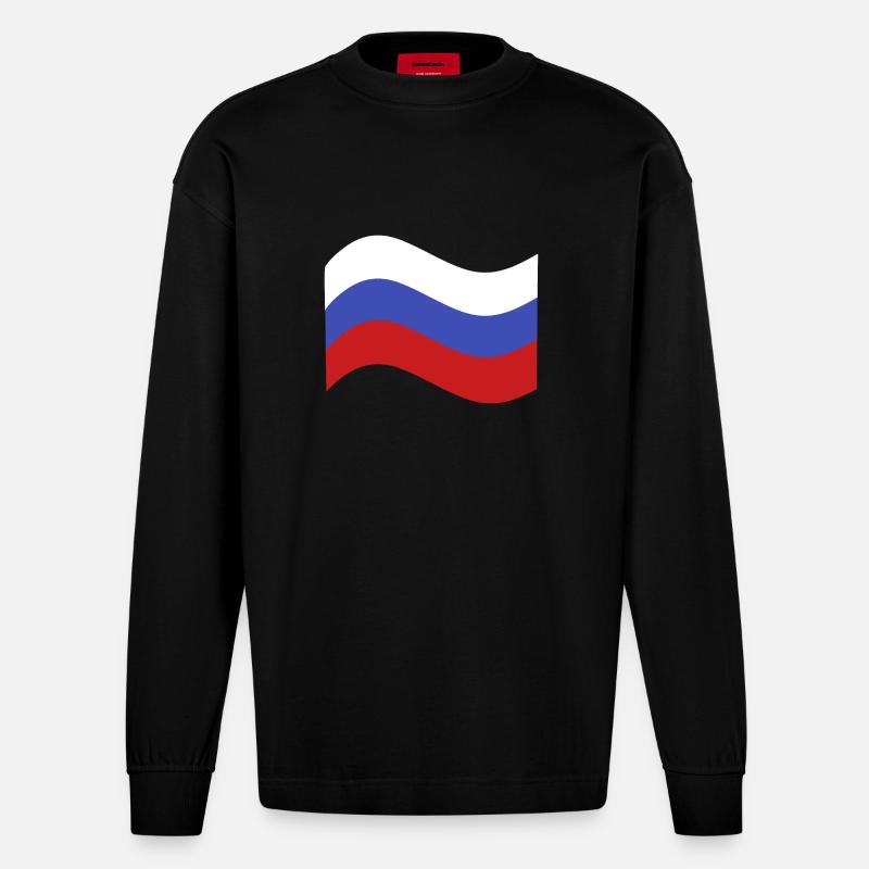 Drapeau de la Russie - Manches longues bio épais oversize fabriqué en UE - SOLID BLACK