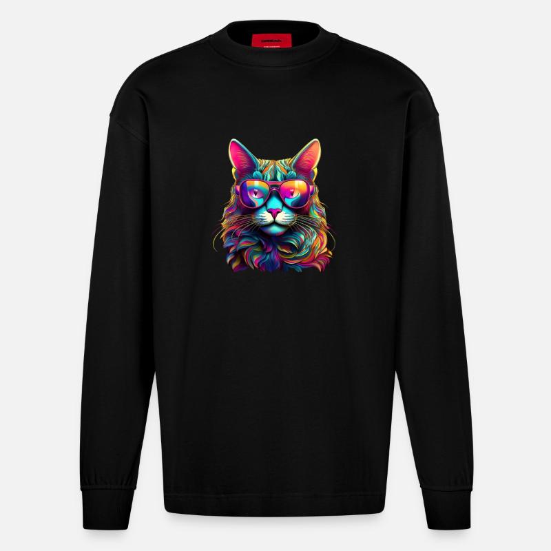 Cool Cat - Neon Vibes - Heavyweight Oversized Organic Langarmshirt Made in EU - SOLID BLACK