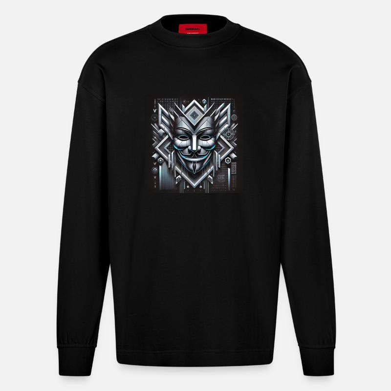 Anon Maske mit 3D Effekt - Heavyweight Oversized Organic Langarmshirt Made in EU - SOLID BLACK