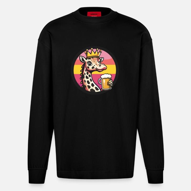 Giraffe Bier Comic - Heavyweight Oversized Organic Langarmshirt Made in EU - SOLID BLACK