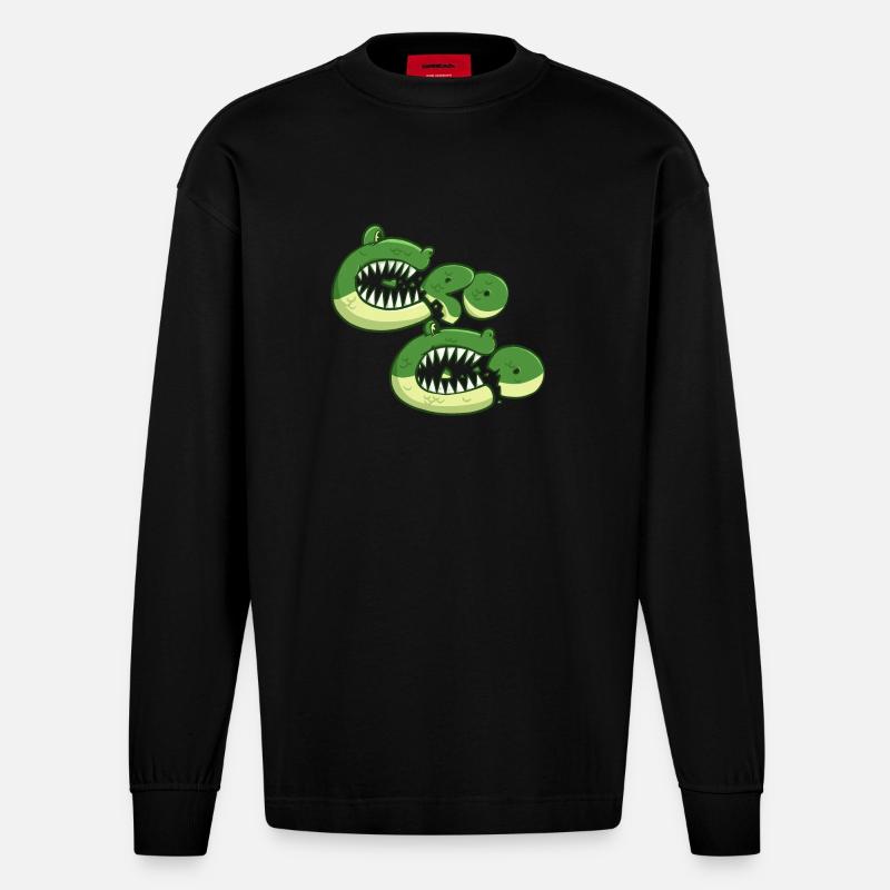 Hungriges Krokodil - Heavyweight Oversized Organic Langarmshirt Made in EU - SOLID BLACK