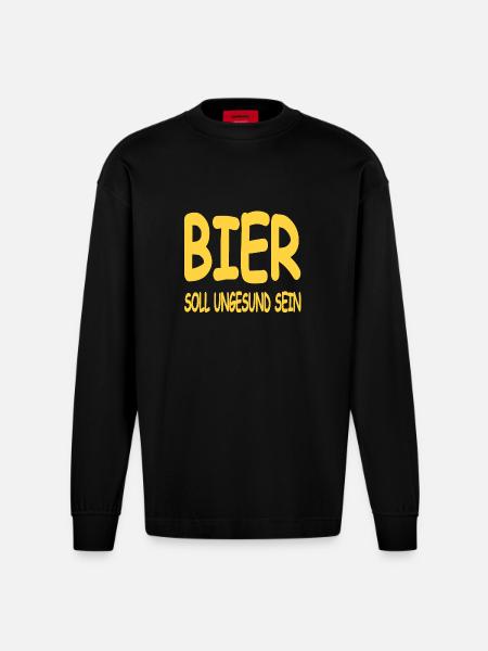 Bier - Heavyweight Oversized Organic Langarmshirt Made in EU - SOLID BLACK