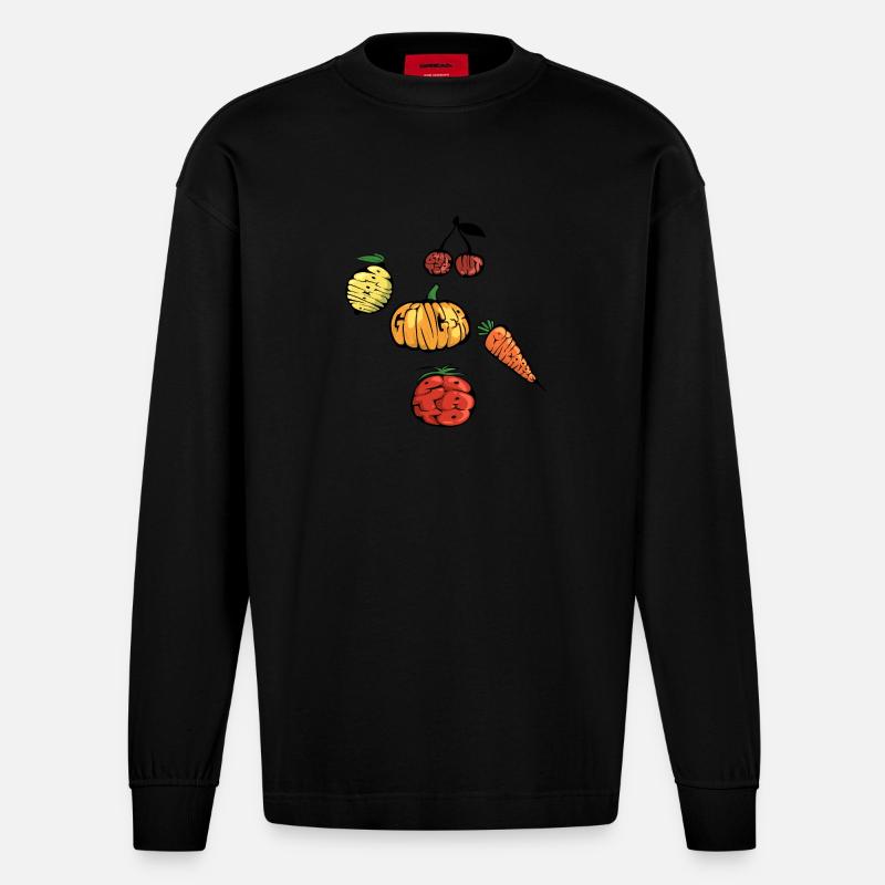 5 Obst und Gemüse - Graff - Heavyweight Oversized Organic Langarmshirt Made in EU - SOLID BLACK