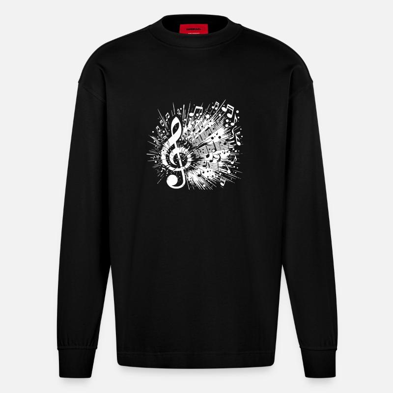 Explodierende Musik Notenschlüssel Tonleiter - Heavyweight Oversized Organic Langarmshirt Made in EU - SOLID BLACK