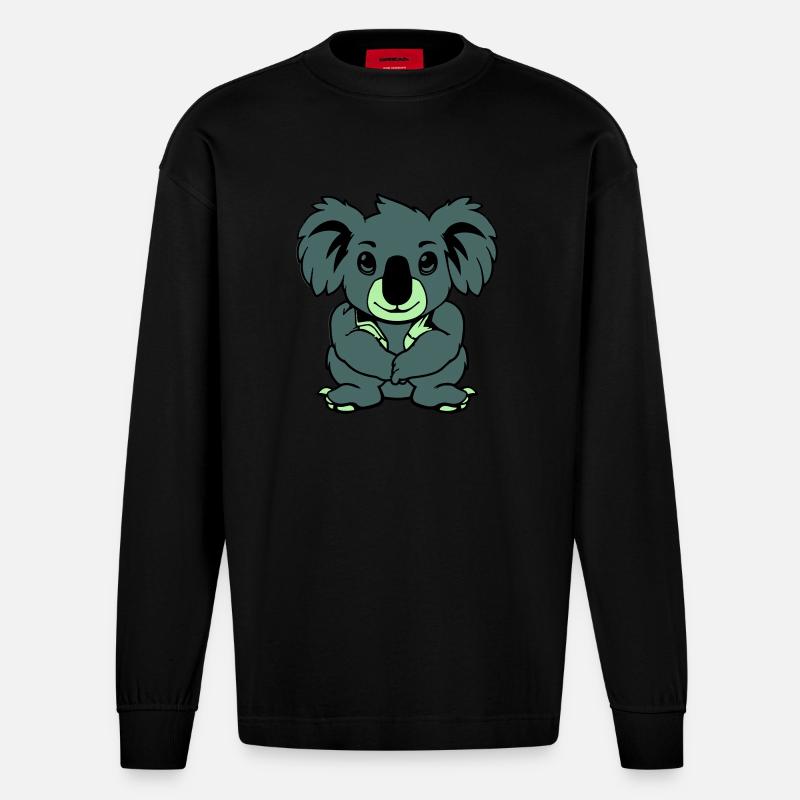 koalabär comic tier - Heavyweight Oversized Organic Langarmshirt Made in EU - SOLID BLACK