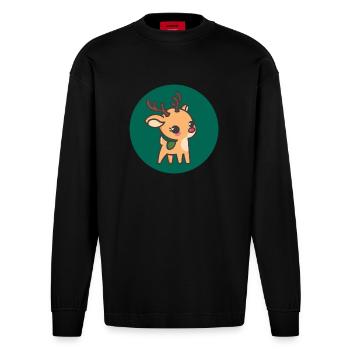 Kleines Weihnachtsrentier - Heavyweight Oversized Organic Langarmshirt Made in EU - SOLID BLACK - Vorne