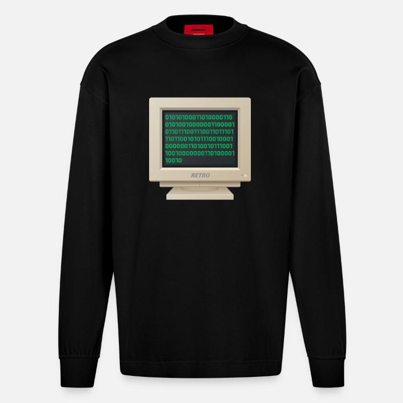 CRT - Code binaire - Manches longues bio épais oversize fabriqué en UE - SOLID BLACK