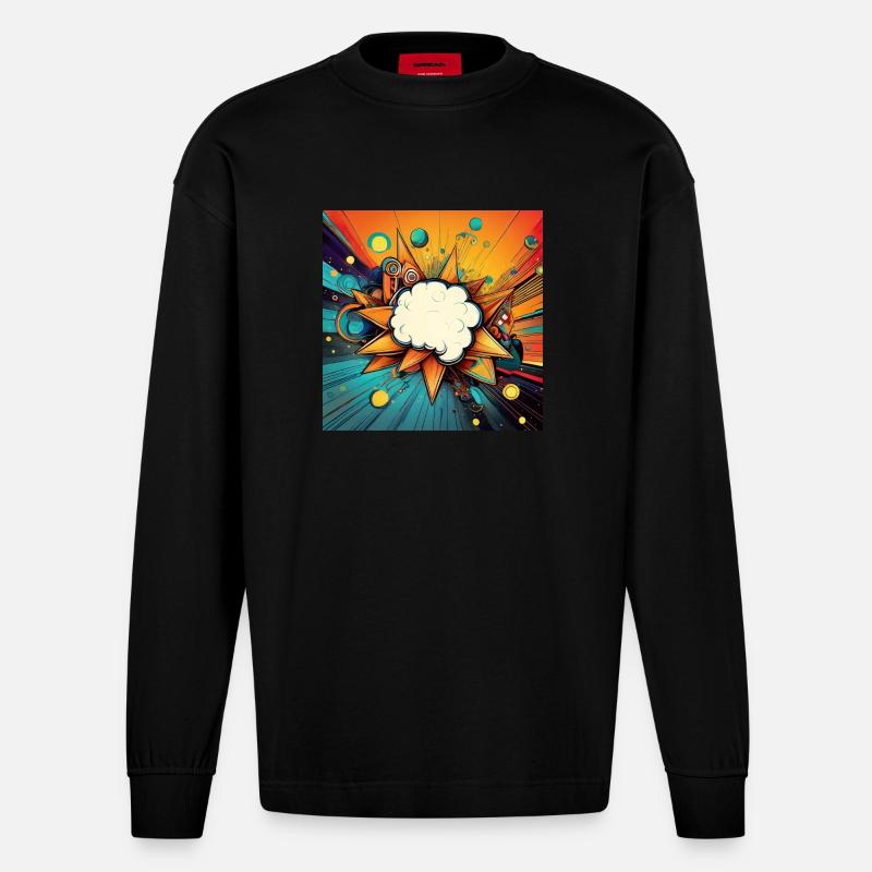 Vibrant Abstract Explosive Cloud Design - Heavyweight Oversized Organic Longsleeve Shirt Made in EU - SOLID BLACK