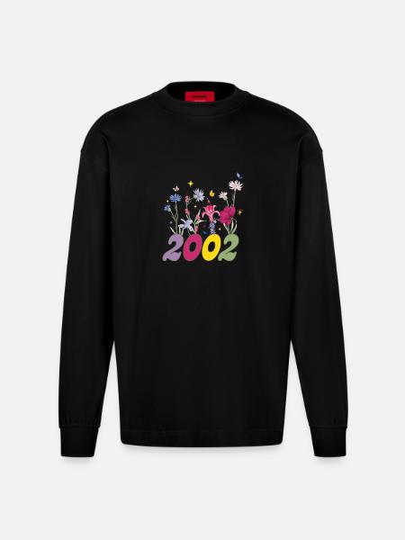 Year of birth 2000 wildflowers - Heavyweight Oversized Organic Longsleeve Shirt Made in EU - SOLID BLACK