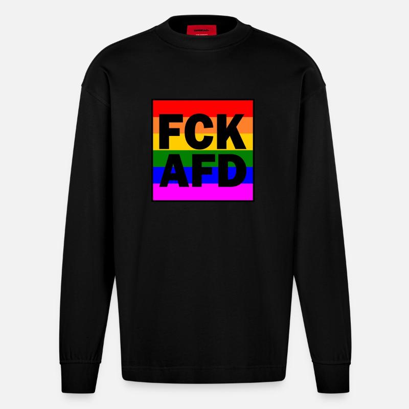 Fck afd - Heavyweight Oversized Organic Langarmshirt Made in EU - SOLID BLACK