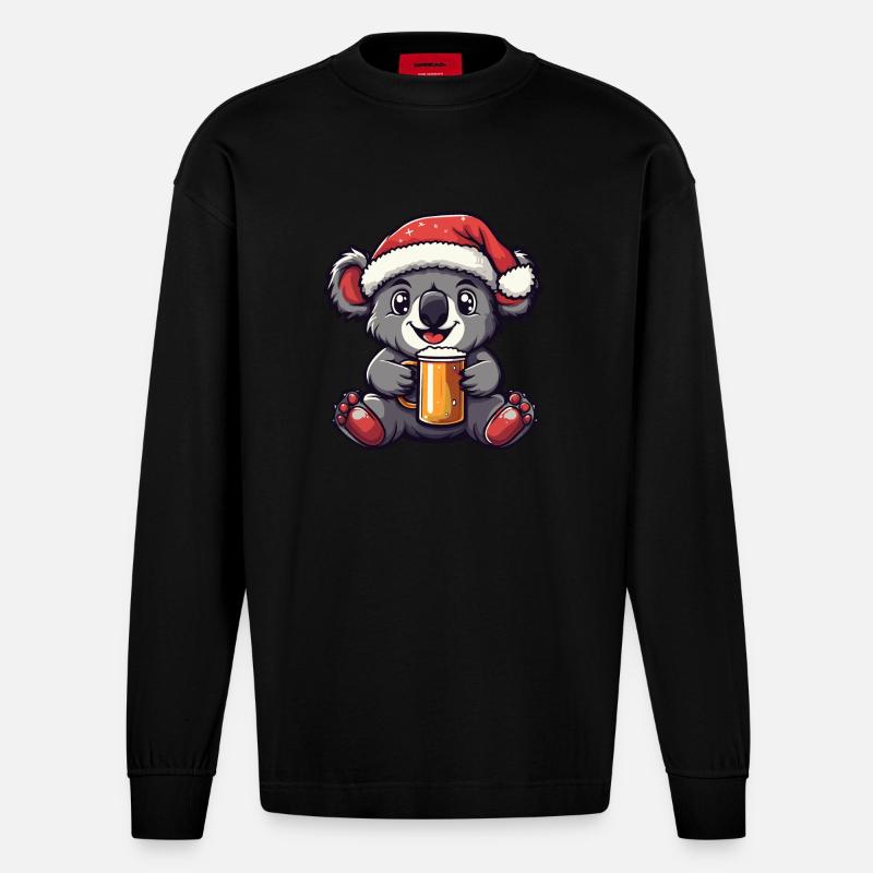 Bière de Noël Koala - Manches longues bio épais oversize fabriqué en UE - SOLID BLACK