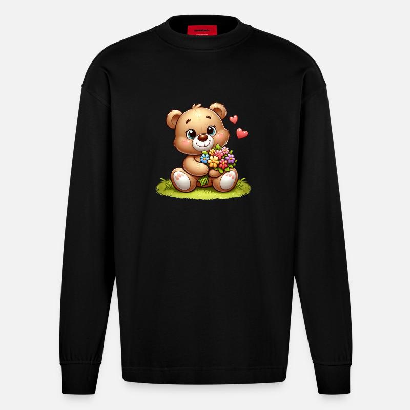 teddy bear 3 - Manches longues bio épais oversize fabriqué en UE - SOLID BLACK