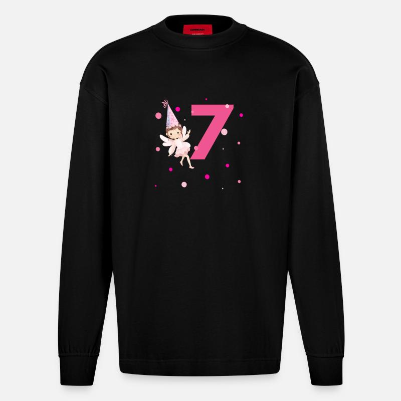 7e anniversaire fée rose - Manches longues bio épais oversize fabriqué en UE - SOLID BLACK