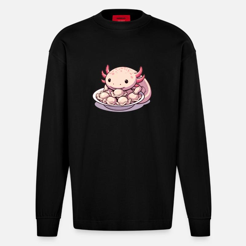 Axolotl Pelmeni süß Geschenk - Heavyweight Oversized Organic Langarmshirt Made in EU - SOLID BLACK