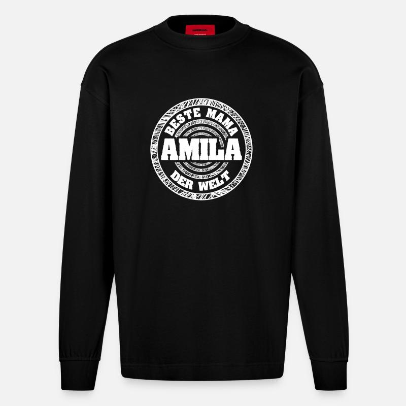 Amila als Mutter - Heavyweight Oversized Organic Langarmshirt Made in EU - SOLID BLACK